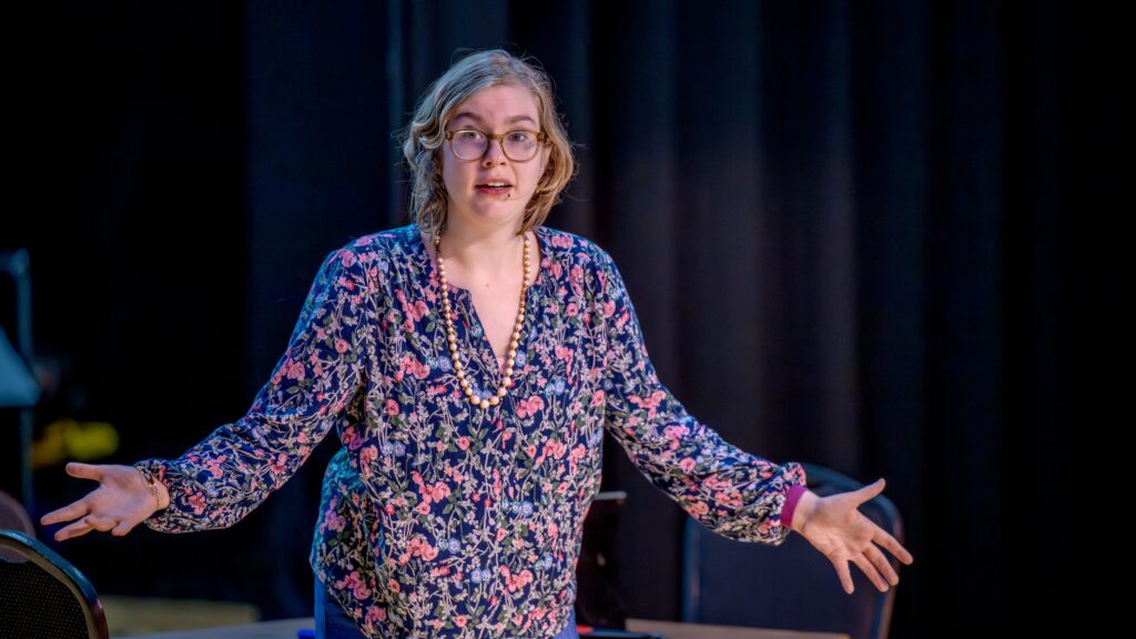 iris is acting on stage in a Shakespeare productoin.